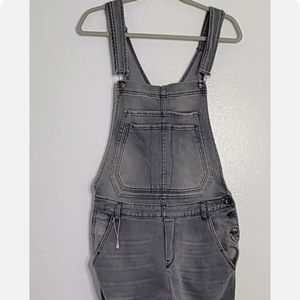Zara Man Skinny Overalls Men's Medium Gray Bib Ripped Distressed Denim Jumpsuit